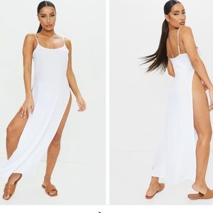 PrettyLittleThing “White Cotton High Leg Split Maxi Beach” Size 0